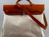 hermes handbag in natural canvas and leather with tan interior