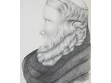 a black and white drawing of a man with a beard