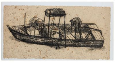a drawing of a boat that is sitting in the water