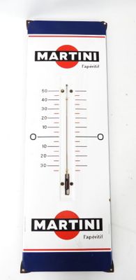 thermomètre à martini sur fond blanc, avec un fond rouge et bleu