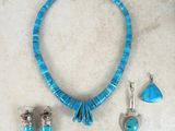 turquoise necklace, earrings, and bracelet set with turquoise stones
