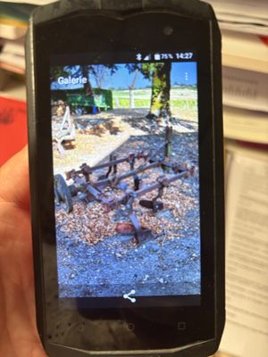 a person holding up a cell phone with a picture of birds on it