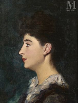 portrait d'une femme en robe noire avec un col en dentelle blanche