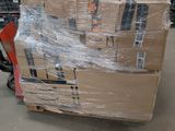 a carton of boxes sitting on a pallet in a warehouse