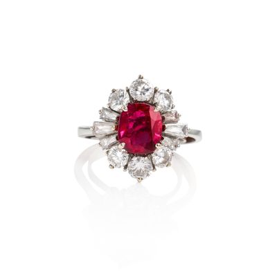 a ruby and diamond cluster ring