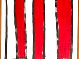 peinture représentant un drapeau rouge et blanc sur lequel figurent les mots « lubo de buen 18 »