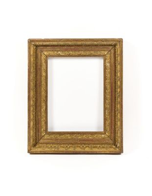 an old gold frame with a white background