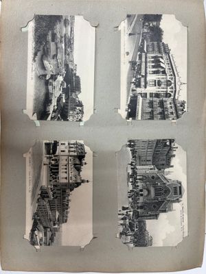 plusieurs photos en noir et blanc d'un train sur une voie ferrée