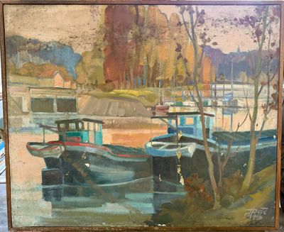une peinture de bateaux sur l'eau dans un port