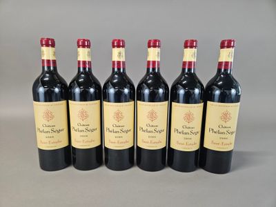 six bottles of red wine lined up in a row