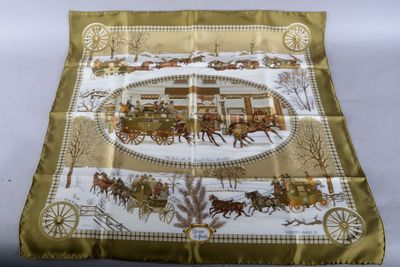 une image représentant une nappe ornée de chevaux et de calèches