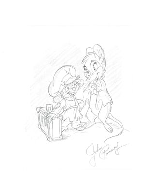 dessin au crayon représentant deux personnages de bande dessinée assis l'un à côté de l'autre