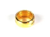 an image of a gold ring with multi colored stones on a white surface
