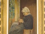 tableau représentant une vieille femme assise sur le rebord d'une fenêtre