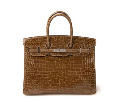 un sac à main en cuir d'alligator marron sur fond blanc