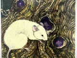 une illustration représentant un rat blanc perché au sommet d'un arbre