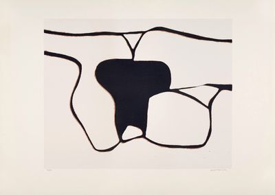 a black and white drawing of a black object on a white background