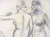 a drawing of two women standing next to each other