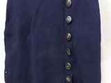 a close up of a blue skirt with buttons on it