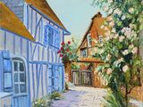 une peinture représentant une peinture d'une rue dans un village