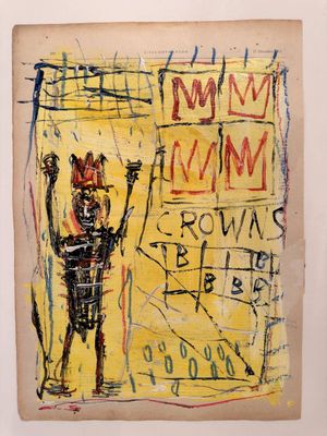 an image of a painting of a man holding a sign in his hand