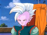 dragon ball gohan in a green and red outfit standing in front of a building