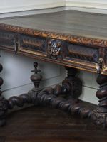 TABLE BUREAU rectangulaire en noyer mouluré et sculpté à déc… (photo 3)