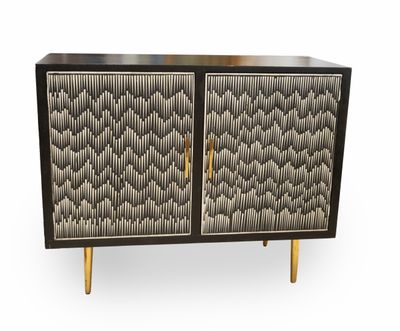 KARE, Buffet piano 5 W, en bois laqué noire et blanc, ouvran…