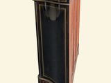 a black and gold cabinet with a marble top