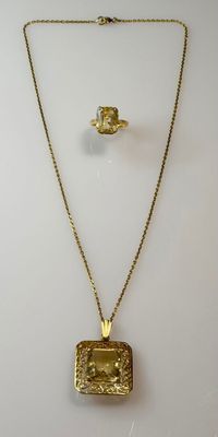 a close up of a necklace and earrings on a white surface