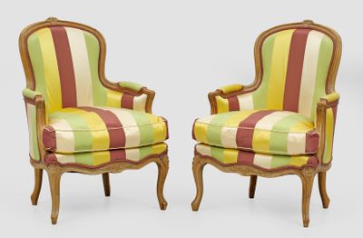 pair of louis xv style striped armchairs