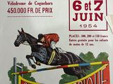 poster advertising a horse jumping over a hurdle in a french country