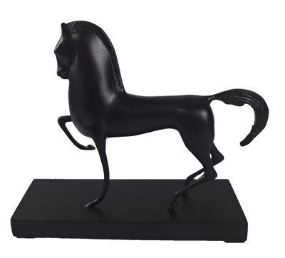 statue of a black horse on a black base on a white background