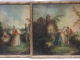 deux tableaux représentant deux femmes debout devant un château