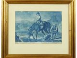 tableau représentant un homme à cheval, avec un chien au premier plan