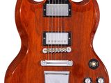 an electric guitar with a wooden body and a black neck