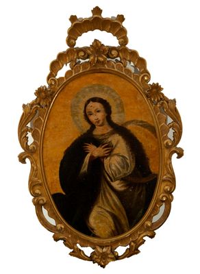 Immaculée Conception en ovale, École espagnole, XVIIe siècle…
