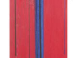 an image of a painting of red and blue lines on a red background