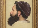portrait of a bearded man in a purple turban