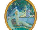 une image d'un tableau représentant une femme assise sur un banc
