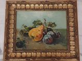 tableau représentant une nature morte avec des fruits sur une surface en marbre
