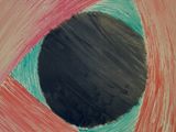 an image of a painting of a black hole in a pink and green circle