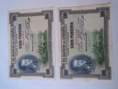 241.57 - 2 BILLETS ESPAGNE 100 PESETAS 1/7/1925 SERIES E et …
