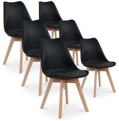 lot de six chaises de salle à manger noires à pieds en bois