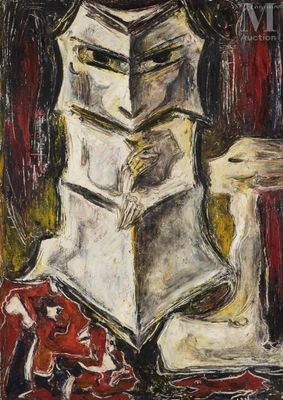 une image représentant un tableau où l'on voit un casque de chevalier et une bougie posés sur une table