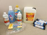a lot of cleaning products on the table