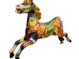 a colorful horse that is standing on its hind legs