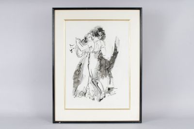 couple dansant : dessin à l'encre portant une signature et une date en - Photo 1