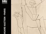 a drawing of a man and a woman on a horse