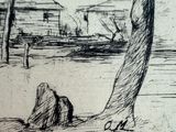 drawing of a person sitting under a tree on a beach